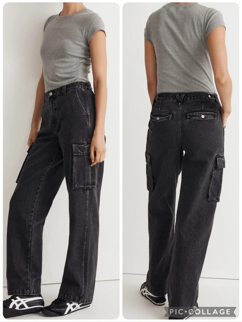 Madewell Washed Black Low Slung Cargo Washed Straight Leg Jeans Size 24